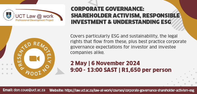 Corporate Governance: Shareholder Activism, Responsible Investment and Understanding ESG