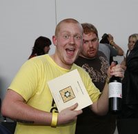 Rick Banks, BA Hons Graphic Design from Cumbria Institute of the Arts, celebrates his win. Photo by Christine Donnier-Valentin