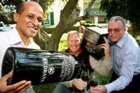 Gearing up for a wondrous week of wine culminating in the 2007 Nedbank Winemakers Guild Auction on Saturday, 6 October, are Hilton Davids of Nedbank, Guild member Niels Verburg of Luddite, and auctioneer Henre Hablutzel.