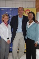 East Coast Radio's MD Trish Taylor (left) with the MD of Treble Entertainment, Alec Lenferna and Discovery's deputy general manager, marketing services, Immaculata Matjila at the launch of the Discovery East Coast Radio Big Walk. (Photographer: Finola Quarsingh)