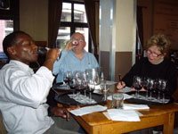 David Msebi, Michael Olivier and Norma Ratcliffe tasting for The People’s Wine Guide.