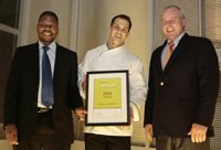 Mondli Makhanya, editor of Sunday Times, with Henrico Grobbelaar and Justin Williamson, CEO of Foodcorp