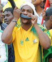 A Bafana Bafana fan wearing a replica jersey.<p>Image courtesy of Buanews.gov.za
