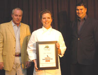 CEO Foodcorp - Justin Williamson, Young Chef of the Year winner Julia Hattingh from The Restaurant at the Waterkloof and Ray Hartley , Editor, Sunday Times. (Image: by John Liebenberg)