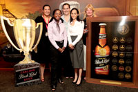 The Carling Black Label Team: Farah Sayed (left)(administrator & PA to Andrea Quaye-GM), Taki Tsanwani (Brand Campaign Manager), Claire Veitch (brand manager), Azure Janneker (specialist writer -media and communications for SAB) and Kate Jones (trade brewer chamdor).