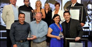 Winners of the Spectrum Awards - initiative of the South African Council of Shopping Centres (SACSC) Back row: L to R - George Skinner (honorary life president of SACSC); David & Melissa Martin (Bliss Hair & Skincare winners of the National Retailer of the Year Award 2010); Vanessa Fourie (Vice-President of SACSC); Madie Leonard & Johan Bothma (Bidvest Magnum Shield at Melrose Arch winners of the National Service Provider of the Year Award 2010). Front row: L to R - Pierre Lahaye & John Williams