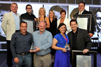 Winners of the Spectrum Awards - initiative of the South African Council of Shopping Centres (SACSC) Back row: L to R - George Skinner (honorary life president of SACSC); David & Melissa Martin (Bliss Hair & Skincare winners of the National Retailer of the Year Award 2010); Vanessa Fourie (Vice-President of SACSC); Madie Leonard & Johan Bothma (Bidvest Magnum Shield at Melrose Arch winners of the National Service Provider of the Year Award 2010). Front row: L to R - Pierre Lahaye & John Williams