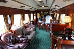 Vintage luxury on board Rovos Rail with an open bar. (Image: JP Fluckiger)