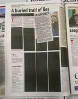 Blacked-out Mail & Guardian lead story, Friday 18 November 2011. Pic  by .