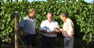 Paul Wallace, Elgin Vintners partner, flanked by Elgin Orchards viticulturist Richard Rose (left) and Max Hahn (right), Elgin Orchards owner and Elgin Vintners partner.