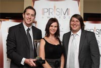 The Ngage team with their PRISM Award for the Best Small Public Relations Consultancy: Russell Tandy, Renay Tandy and Ryan Collyer. Pic: Zoom Photography.