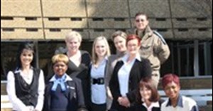 Standing, from left: Madelyn van der Westhuizen (Operational Manager, JHB Commercial Guarding); Portia Mtshali (Kusela Guarding); Sharon Barkhuizen (HOD Sales); Tamryn Carr (Marketing Specialist); Charlotte Southwell (HOD Human Resources); Lana O’Neill (Communications Manager) and Adré Wagner (Reaction Officer). Seated from left: Dikeledi Matlakala (ADT Guarding), Portia Hlakoane (Technician); Kerrie Thurtell (HOD Control Room) and Goodness Makopo (Technician)