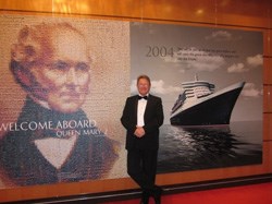 Chris Moerdyk ready to tango... Formal dinner/dance nights are a highlight of the QM2.