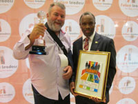Bert Le Clos (representing Chad Le Clos) with Victor Sibeko, Future Leaders chairperson