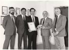 From Left to Right: Barry Denny – Denny Brothers (Fix-a-Form International), Mike Cooper (Fix-a-Form International), Rowan Beattie (Managing Director of Pyrotec), Douglas Denny – Denny Brothers (Fix-a-Form International) and Russell Denny – Denny Brothers (Fix-a-Form International).