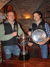 Pictured with the SA Young Wine Show trophies are JD Rossouw, Head Winemaker Daljosafat and Bernard Smuts, Cellar Master Boland Cellar.