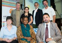 (Back row, L-R): Peter Rorvik, Arterial Network secretary general; Erica Elk, ED Cape Craft and Design Institute; Mike van Graan, ED African Arts Institute; Aadel Essaadani, Arterial Network deputy chairperson. (Front row, L-R): Monica Newton, deputy director-general SA Department of Arts and Culture; Korkor Amarteifio, chairperson Arterial Network Africa; Anton Groenewald, executive director Tourism, Events and Marketing, City of Cape Town