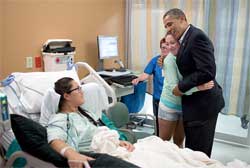 President Barack Obama visits patients in hospital. Image: Wiki Images