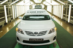 Corolla No 1,000,000 manufactured at the Prospecton Plant in Durban.