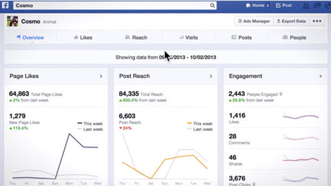 The latest layout of Facebook's insights page, where pages can track their reach.