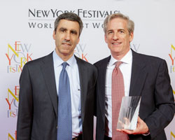 David Mazza (right), upon being presented with the fourth annual New York Festivals Lifetime Achievement Award by Gary Zenkel.