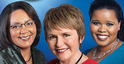 Lindiwe Mazibuko (rt) and Helen Zille (ctr) have both strongly denied any rift between them. (Image:  [image extracted from a DA election poster])