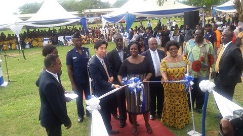 Harry Park, Samsung Electronics West Africa Managing Director, Ghana Education Minister, Prof. Naana Jane Opoku-Agyeman and District Director, Judith Donkor cut the ribbon to officially launch the SPIS.