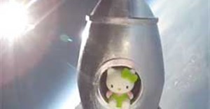 The Hello Kitty image is circling above the Earth on a small satellite where a message board, for messages of up to 180 characters, can be beamed to space and will be available to view back on Earth. Image: