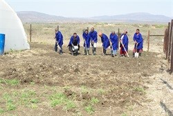 Tilling and preparing the soil to ensure the new vegetable crops have the best start, are group members: Johannes MakhathinI; Lungile Nxumalo; Celimpilo Dlomo; Phendula Cebekhulu; Thobile Zulu; Bonisiwe Nxumalo; Elizabeth Zulu; and Nomcebo Sithole.