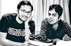 Inventors of the LeChai shoe, Krispian Lawrence (left) and Anirudh Sharma expect to sell thousands of their shoes, which provide directions to users by vibrating in the foot. Image:
