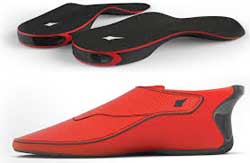 The LeChai shoes and inner-soles that link to a mobile phone via Bluetooth to provide directions using Google Maps. The shoe vibrates to indicate in which direction the wearer should go. Image:
