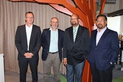 At the launch of the EDGE rating system were: Stefan Janser of the National Home Builder Registration Council (NHBRC); Brian Wilkinson, CEO of the Green Building Council South Africa (GBCSA); NHBRC CEO, Jeffrey Mahachi; and Sabin Basnyat of the International Finance Corporation (IFC).