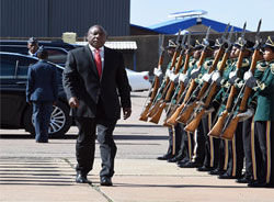 Deputy President Cyril Ramaphosa arrives for the formal reception at Waterkloof Air Force Base on Sunday. (Image: DoC)