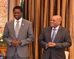 The Zambian president pictured with his SA counterpart during an earlier meeting between the two. (Image: GCIS)