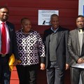 L-R: Acting GM of Lafarge Cement, Tshepiso Dumasi, director of Busy Bee Primary School, Gloria Padi, DDG of Education, Edward Mosuwe, and the principal of Busy Bee Primary School, Elvis Ncube