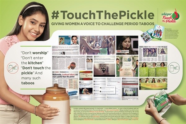 Grand Prix-winning 'Touch the Pickle' by BBDO INDIA Mumbai for Procter & Gamble India's Whisper sanitary napkins