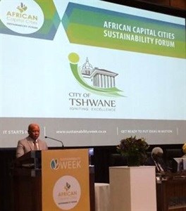 Executive Mayor, City of Tshwane, Kgosientso Ramokgopa provides a local perspective at the inaugural African Capital Cities Sustainability Forum at Sustainability Week.