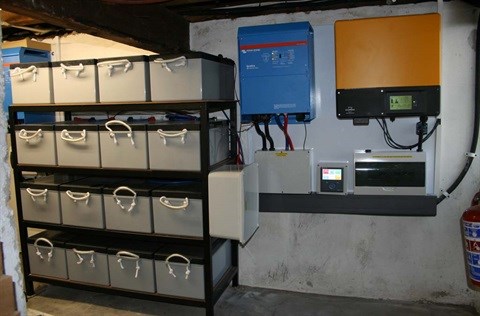 16 batteries in the basement store the solar energy
