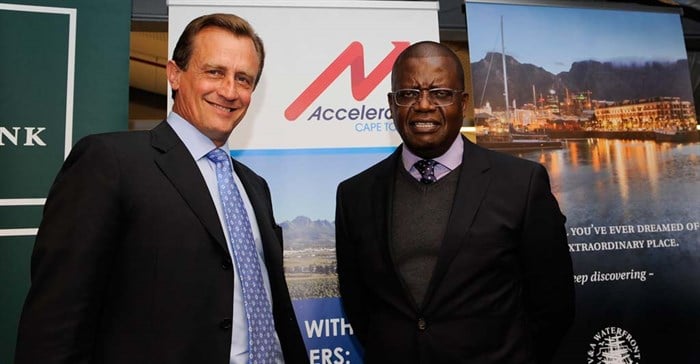Gavin Tipper, chairman of Accelerate Cape Town, with Trevor Ncube, entrepreneur and publisher of Mail & Guardian South Africa