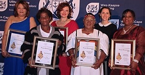 Back: Eugene Simons (Smallholder), Jessica Bonin (Processing) and Ingrid de Waal (Commercial). Front: Maria Persens (Best Worker), Tenjiwe Kaba (Subsistence) and Geraldine Theunissen (Ministerial Award)