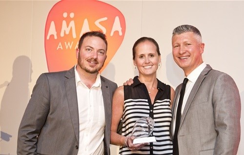 Wayne Bishop, MD of PHD Media and AMASA's Head of Awards Portfolio; with the Roger Garlick Winner 2014 Fiona Brauns of The Media Shop and Wayne Bischoff, Chairman of AMASA.