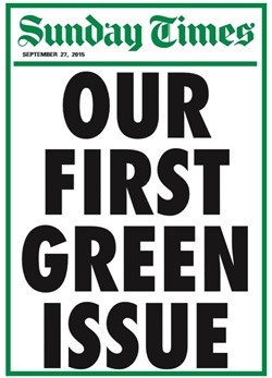 Sunday Times puts all things green in masthead this weekend