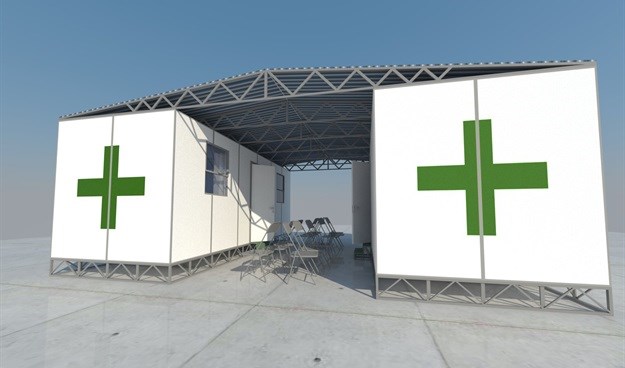 A 3D rendering of a Clinic-in-a-Box