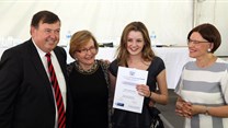 Jenna receiving an Award for Academic Excellence in December 2013 from Helen Zille and the Western Cape Education Department having achieved 7 distinctions for Matric and being one of the top 30 students