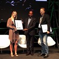 Annelide Sherratt, left, represents Dash Coville – the winner of the Best Quality Submission category in the Green Star SA Leadership Awards 2015, with Seana Nkhahle and Manfred Braune of the Green Building Council of SA.