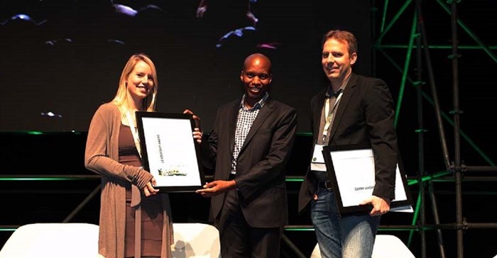 Annelide Sherratt, left, represents Dash Coville – the winner of the Best Quality Submission category in the Green Star SA Leadership Awards 2015, with Seana Nkhahle and Manfred Braune of the Green Building Council of SA.