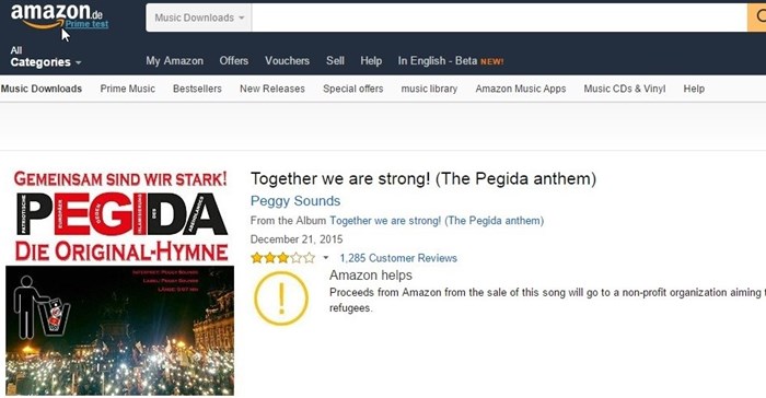 Amazon donates profits from far-right anthem to refugees