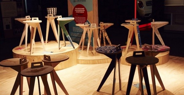 The CREATe.CHANGE project by Design Indaba and Leg Studios auctioned off carry tables customised by artists.