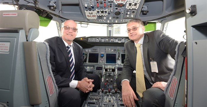 Tourism Minister Derek Hanekom and Comair CEO Erik Venter in the cockpit.