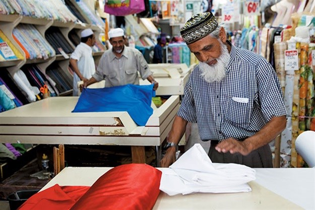 South Africans are regarded as hard working and respectful of traditions, as seen here in a Durban textile store.